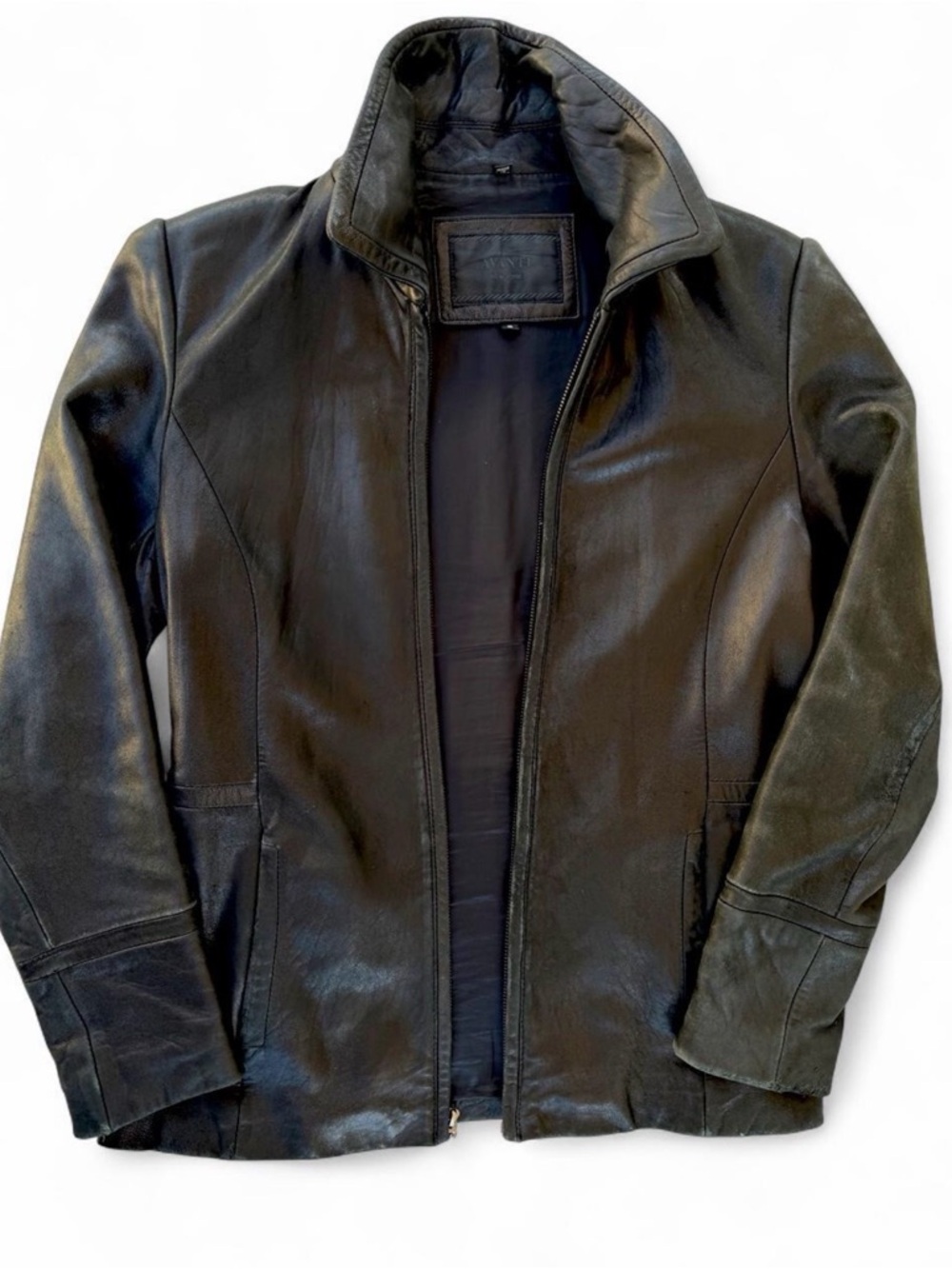 Distressed Black Leather Jacket - Zip-Front -  Unisex Women S / Men XS